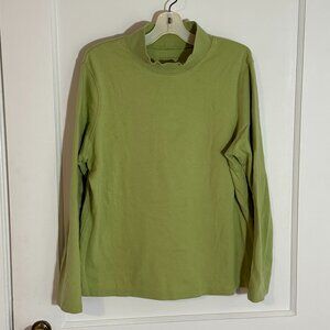 Soft 100% olive green cotton mock turtleneck pullover top from Appleseed's, PM